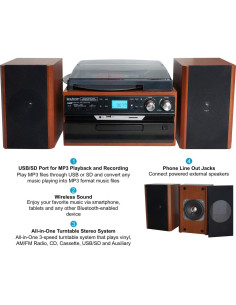 Reproductor de Vinilo Boytone BT-24MB Bluetooth con Radio AM/FM 2