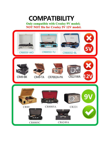 Cargador VHBW 9V para Reproductor Crosley CR8005A CR8005C