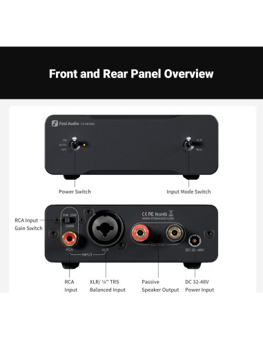 Amplificador Mono V3 Fosi Audio 240W + Fuente 48V 10A