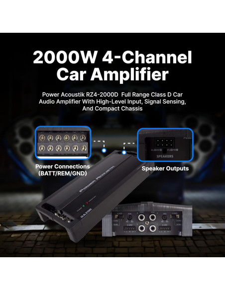 Amplificador Power Acoustik RZ4-2000D 2000W Clase D 4 Canales