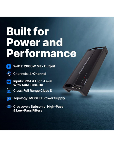 Amplificador Power Acoustik RZ4-2000D 2000W Clase D 4 Canales