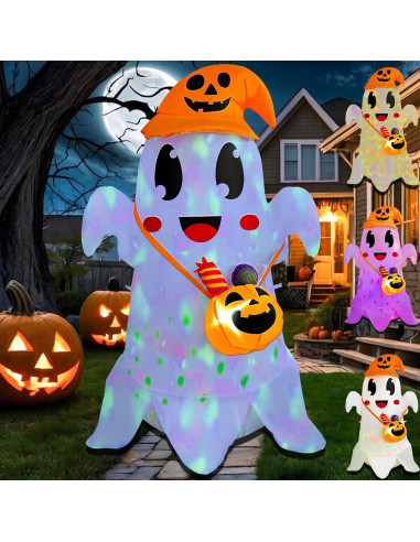 Fantasma Inflable Halloween JOYEASE 1.52m con Sombrero y Dulces