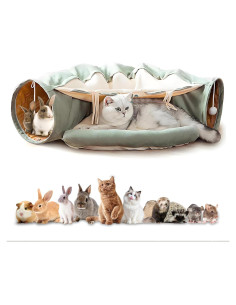 Cueva Túnel para Gatos Teeloray 126 cm Verde con Cama Lavable