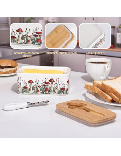 Plato de Mantequilla Cerámica Fungi Fun con Tapa y Cuchillo 2