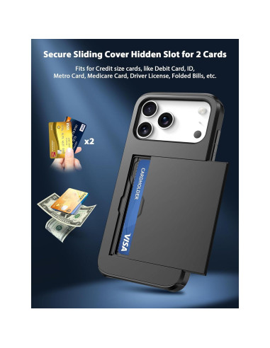 Funda de Cartera TOPAUX para iPhone 17 Pro Negra con Compartimento