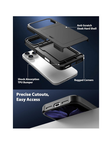 Funda de Cartera TOPAUX para iPhone 17 Pro Negra con Compartimento