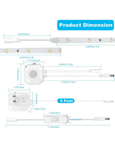 Tira de Luz LED GXILEE 3m con Sensor de Movimiento 3000K