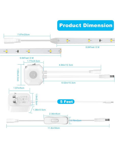 Tira de Luz LED GXILEE 3m con Sensor de Movimiento 3000K