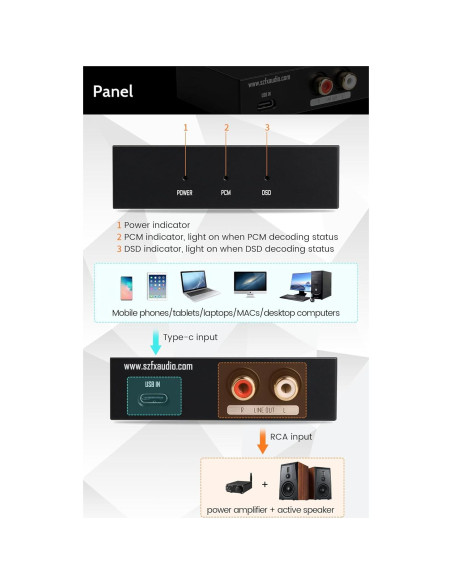 DAC USB-C FX-Audio FX03 384kHz RCA DSD 256 para Audio