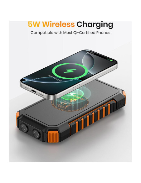 Cargador Solar Inalámbrico ADDTOP 26800mAh con Linterna LED