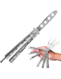 Entrenador de cuchillo mariposa VORNNEX plata 23.2 cm acero inoxidable 2