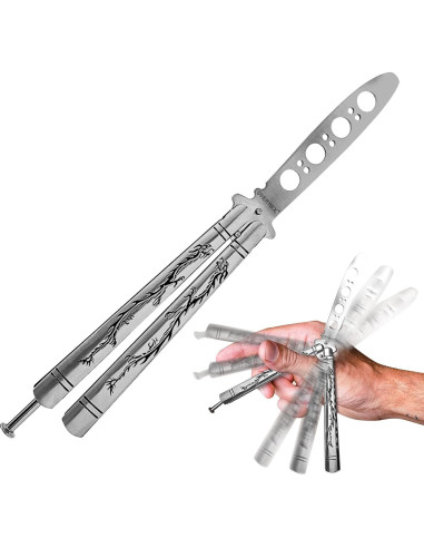 Entrenador de cuchillo mariposa VORNNEX plata 23.2 cm acero inoxidable