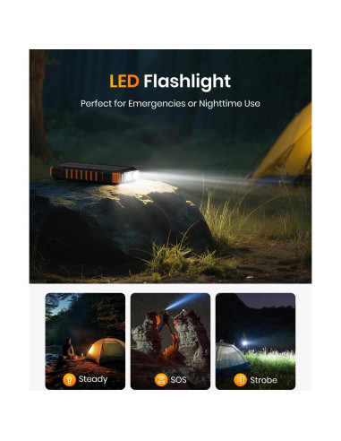 Cargador Solar Inalámbrico ADDTOP 26800mAh con Linterna LED