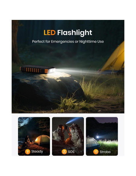 Cargador Solar Inalámbrico ADDTOP 26800mAh con Linterna LED