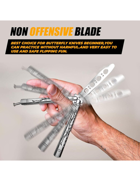 Entrenador de cuchillo mariposa VORNNEX plata 23.2 cm acero inoxidable Entrenador de cuchillo mariposa VORNNEX plata 23.2 cm acero inoxidable