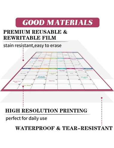 Calendario de Pizarra Blanca BooQool 3 Meses 71x101 cm