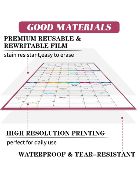 Calendario de Pizarra Blanca BooQool 3 Meses 71x101 cm