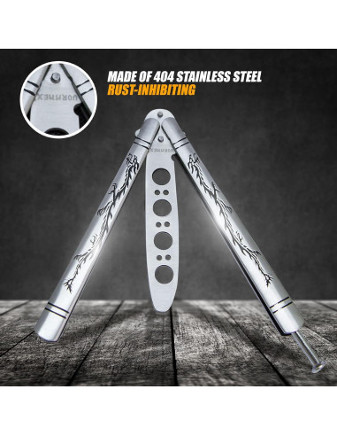 Entrenador de cuchillo mariposa VORNNEX plata 23.2 cm acero inoxidable