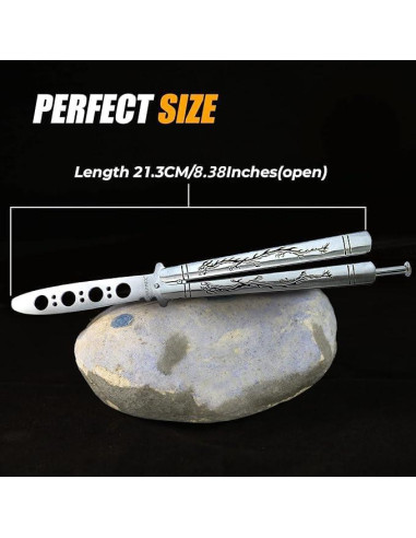 Entrenador de cuchillo mariposa VORNNEX plata 23.2 cm acero inoxidable