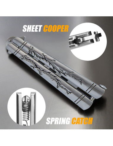 Entrenador de cuchillo mariposa VORNNEX plata 23.2 cm acero inoxidable