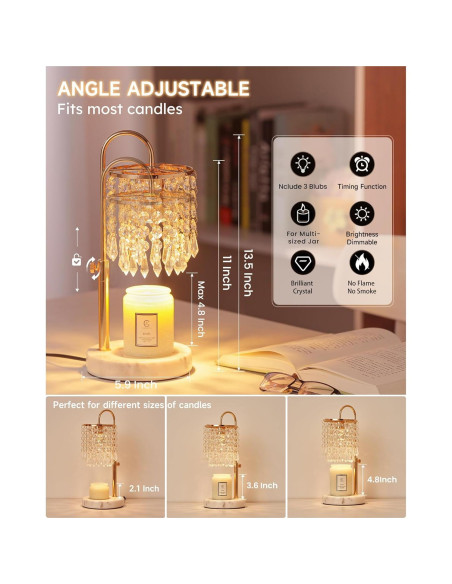 Lámpara Calentadora de Velas LUBITA Oro Francés 3 Bombillas