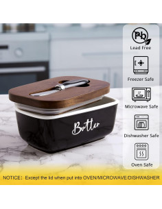 Plato de Mantequilla Cerámico ALELION Negro con Tapa de Acacia 2