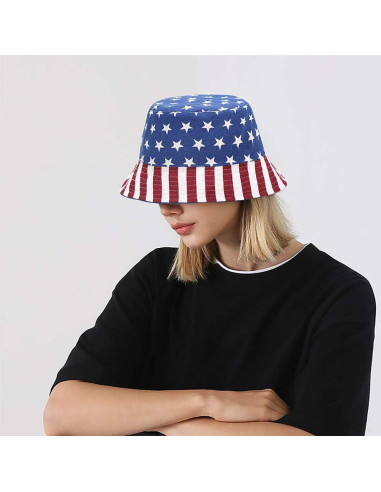 Sombrero de Cubo Reversible XYIYI Bandera Americana para Mujeres