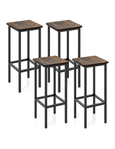 Conjunto de 4 Taburetes de Bar Metal Giantex 66 cm Madera Rústica