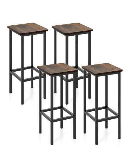Conjunto de 4 Taburetes de Bar Metal Giantex 66 cm Madera Rústica