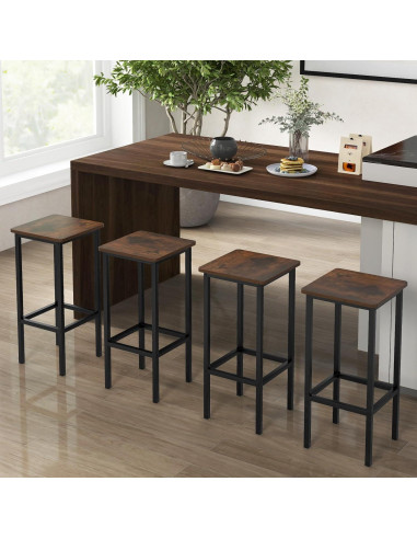 Conjunto de 4 Taburetes de Bar Metal Giantex 66 cm Madera Rústica