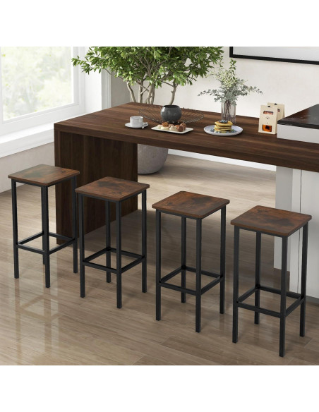 Conjunto de 4 Taburetes de Bar Metal Giantex 66 cm Madera Rústica