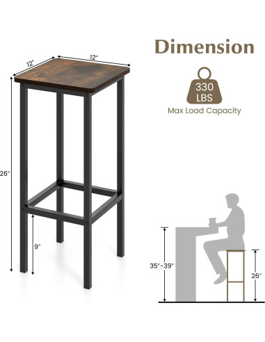 Conjunto de 4 Taburetes de Bar Metal Giantex 66 cm Madera Rústica