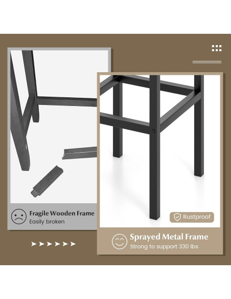 Conjunto de 4 Taburetes de Bar Metal Giantex 66 cm Madera Rústica