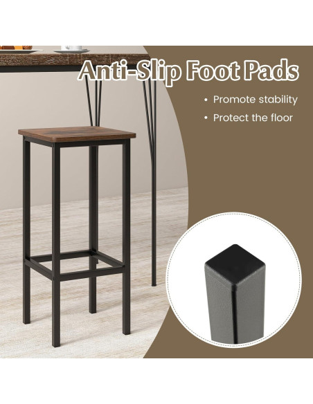 Conjunto de 4 Taburetes de Bar Metal Giantex 66 cm Madera Rústica