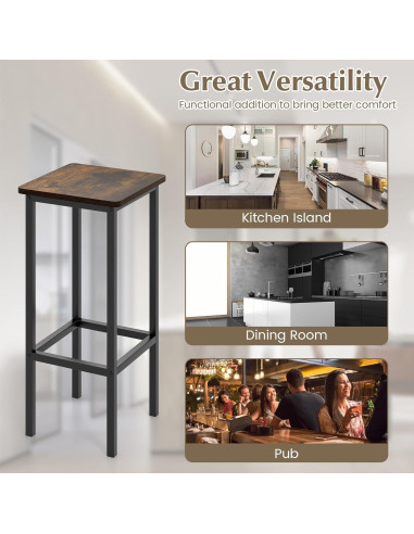 Conjunto de 4 Taburetes de Bar Metal Giantex 66 cm Madera Rústica