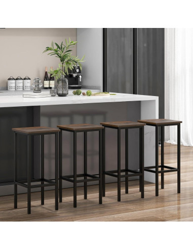 Conjunto de 4 Taburetes de Bar Metal Giantex 66 cm Madera Rústica