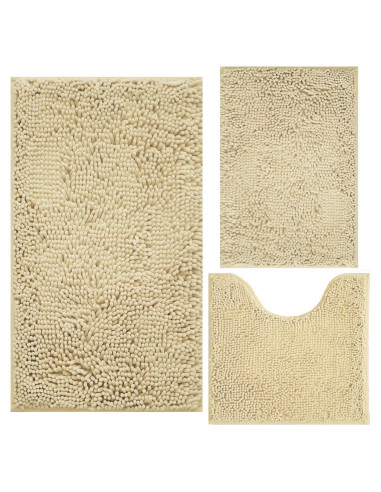 Juego de 3 Alfombrillas de Baño BOANKODU Beige Antideslizantes