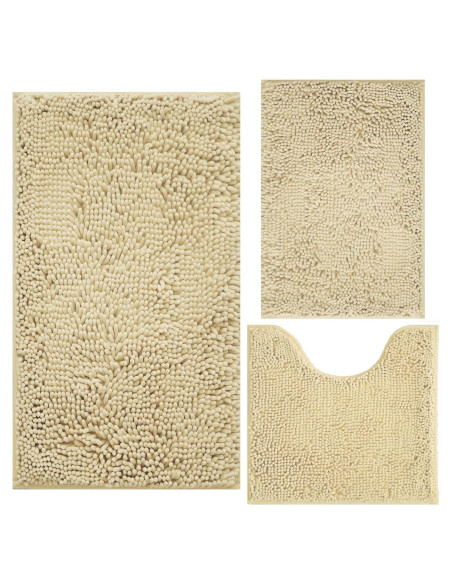 Juego de 3 Alfombrillas de Baño BOANKODU Beige Antideslizantes