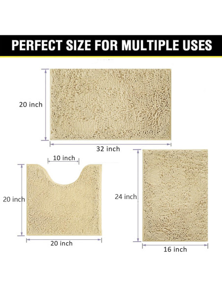 Juego de 3 Alfombrillas de Baño BOANKODU Beige Antideslizantes
