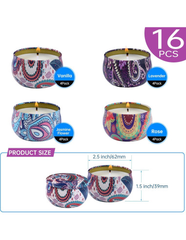 Juego de Velas Aromáticas Kedtui 16 Pack Cera de Soja Natural