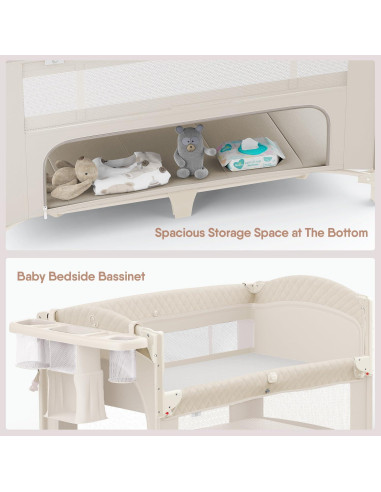 Cuna 4 en 1 Obee Odee Beige - Pack and Play, Cambiador, Colchón