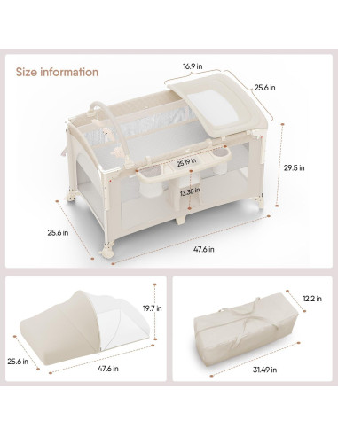 Cuna 4 en 1 Obee Odee Beige - Pack and Play, Cambiador, Colchón