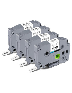 Cinta de Etiqueta Laminada Rocanza TZe-231 12mm Negra sobre Blanca 4-Pack