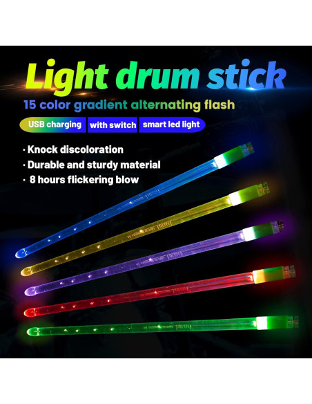 Palillos de Batería LED Hami 2 Piezas Multicolor USB Recargables