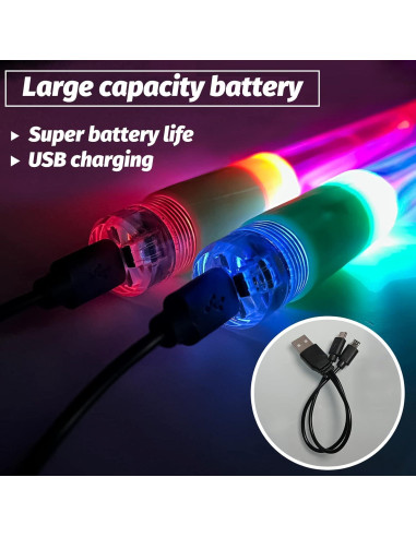 Palillos de Batería LED Hami 2 Piezas Multicolor USB Recargables