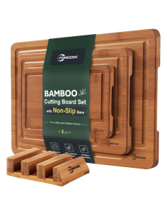 Juego de 3 Tablas de Cortar de Bambú Antideslizantes Foressic