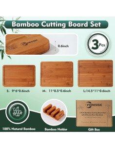 Juego de 3 Tablas de Cortar de Bambú Antideslizantes Foressic 2