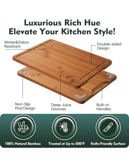 Juego de 3 Tablas de Cortar de Bambú Antideslizantes Foressic