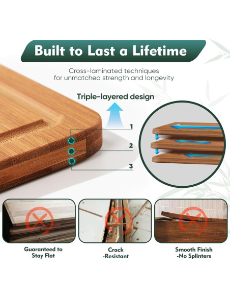 Juego de 3 Tablas de Cortar de Bambú Antideslizantes Foressic