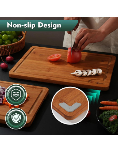 Juego de 3 Tablas de Cortar de Bambú Antideslizantes Foressic